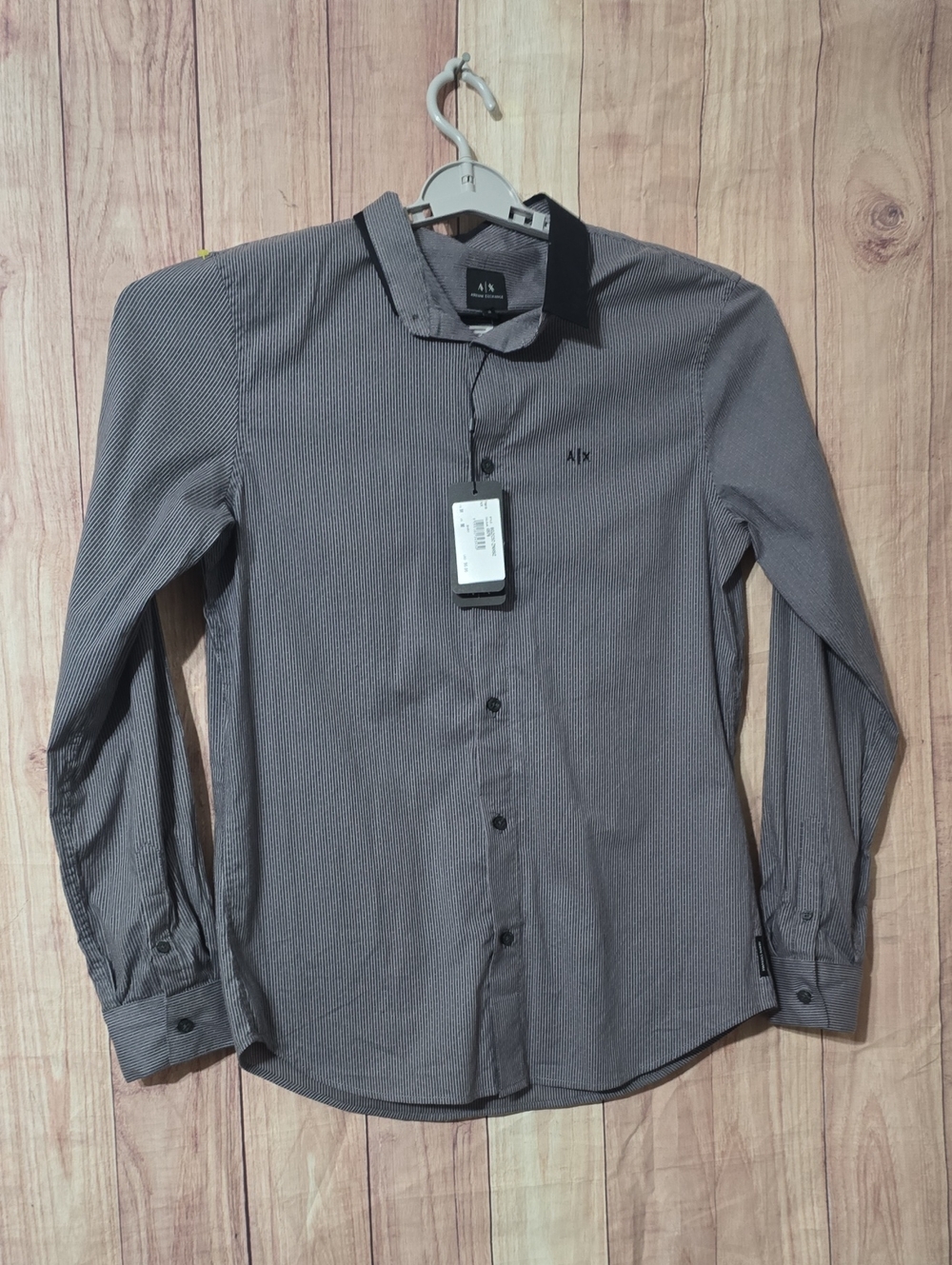 A/X Armani Exchange Men's Gray  White Striped LS Button-Up Shirt Medium NWT
